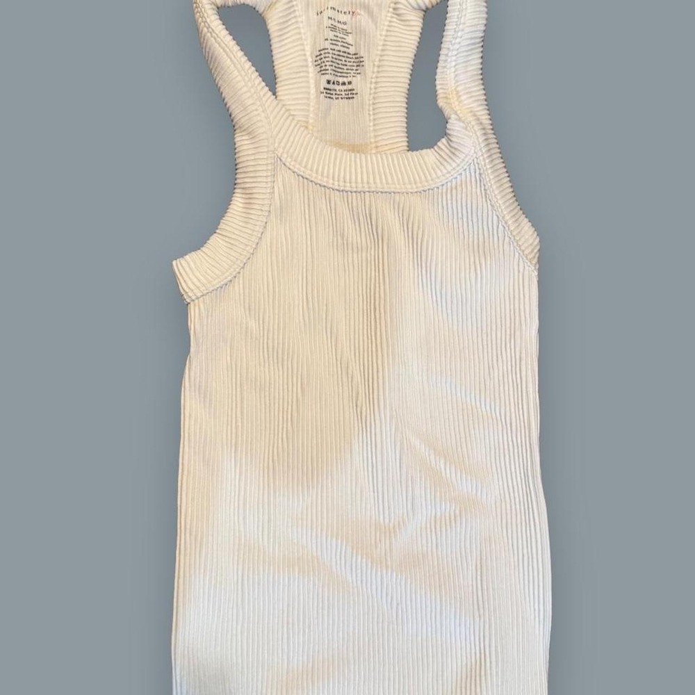 Free People Ribbed Racerback Tank White Scalloped Lettuce Edge M/L Y2K Minimal